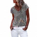 T-shirt Femme Imprimé Décontracté à Col V Élégant