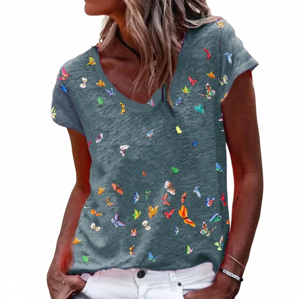 T-shirt Femme Imprimé Décontracté à Col V Élégant