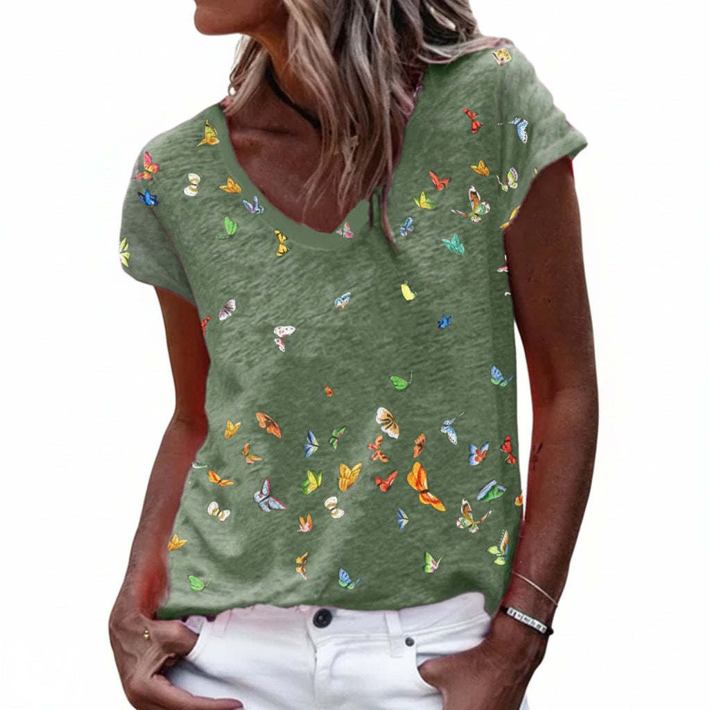 T-shirt Femme Imprimé Décontracté à Col V Élégant