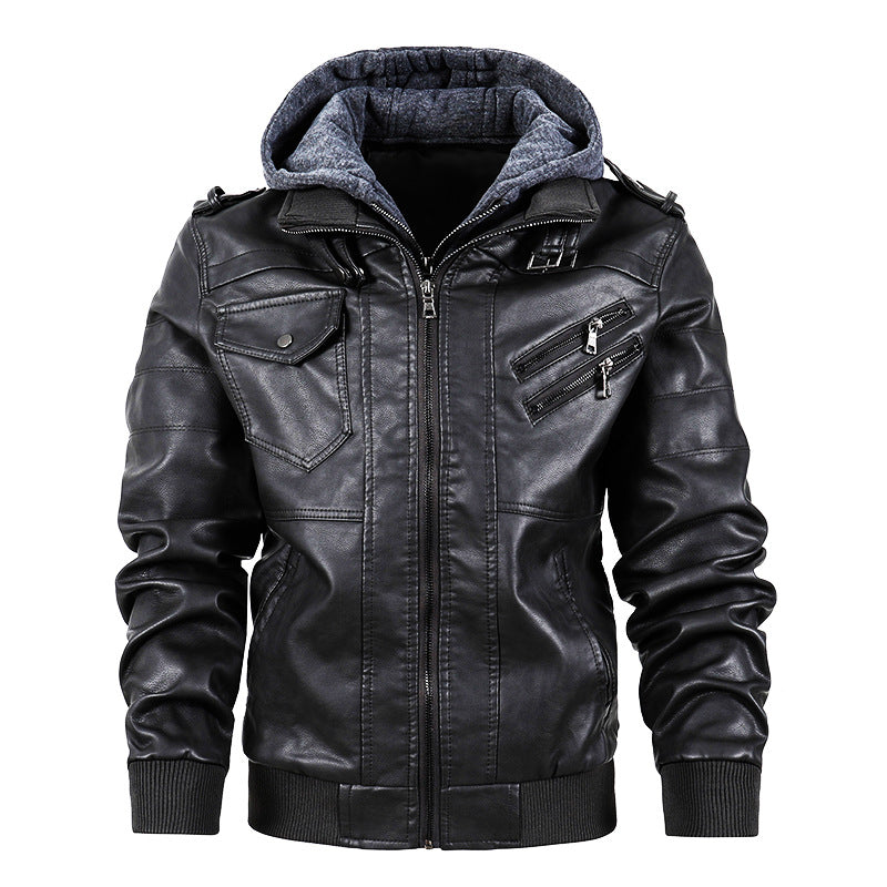 Veste Moto Homme En Cuir Synthétique À Capuche