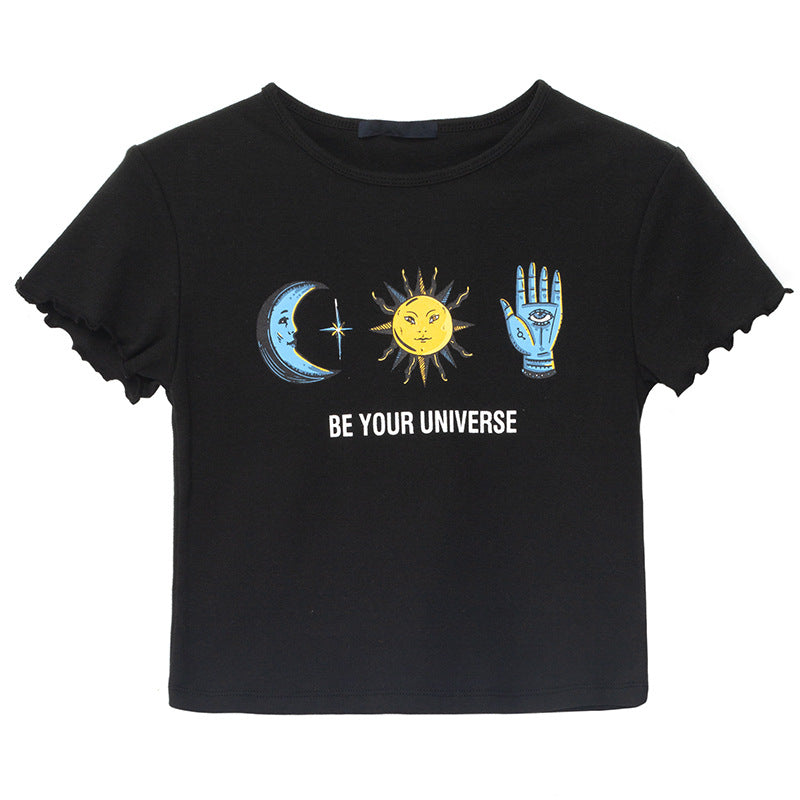 Women's Printed T-Shirt with Ruffled Sleeves, Casual Style