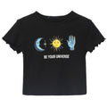 Women's Printed T-Shirt with Ruffled Sleeves, Casual Style