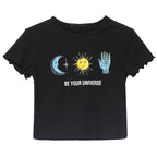 Women's Printed T-Shirt with Ruffled Sleeves, Casual Style