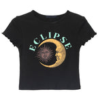 Women's Printed T-Shirt with Ruffled Sleeves, Casual Style