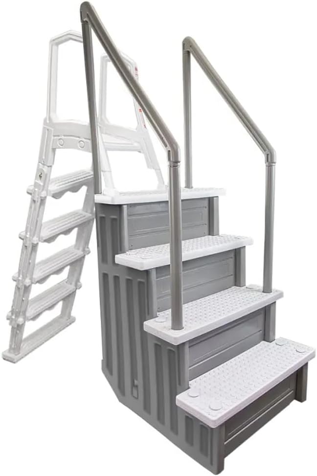 Marches antidérapantes Aqua Select pour piscines hors sol | Bleues | Pour piscines hors sol | Installation possible sur des terrasses de 122 à 137 cm de hauteur | Échelle de sécurité supportant jusqu'à 113 kg