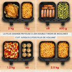 Moulinex air fryer deux compartiments, très grande capacité 11L, 10 personnes, 7 Programmes automatiques, friteuse sans huile, Ecran tactile digital, Dual inox, EZ942BF0, Gris foncé : Cuisine et Maison