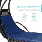 Chaise longue suspendue d'extérieur Best Choice Products – Fauteuil à bascule incurvé en acier avec coussin intégré et auvent amovible – Gris anthracite
