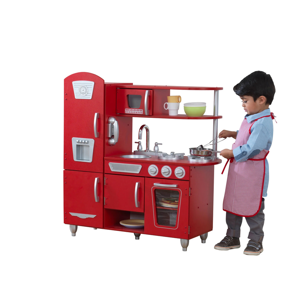 Cuisine jouet vintage en bois rouge KidKraft avec téléphone jouet