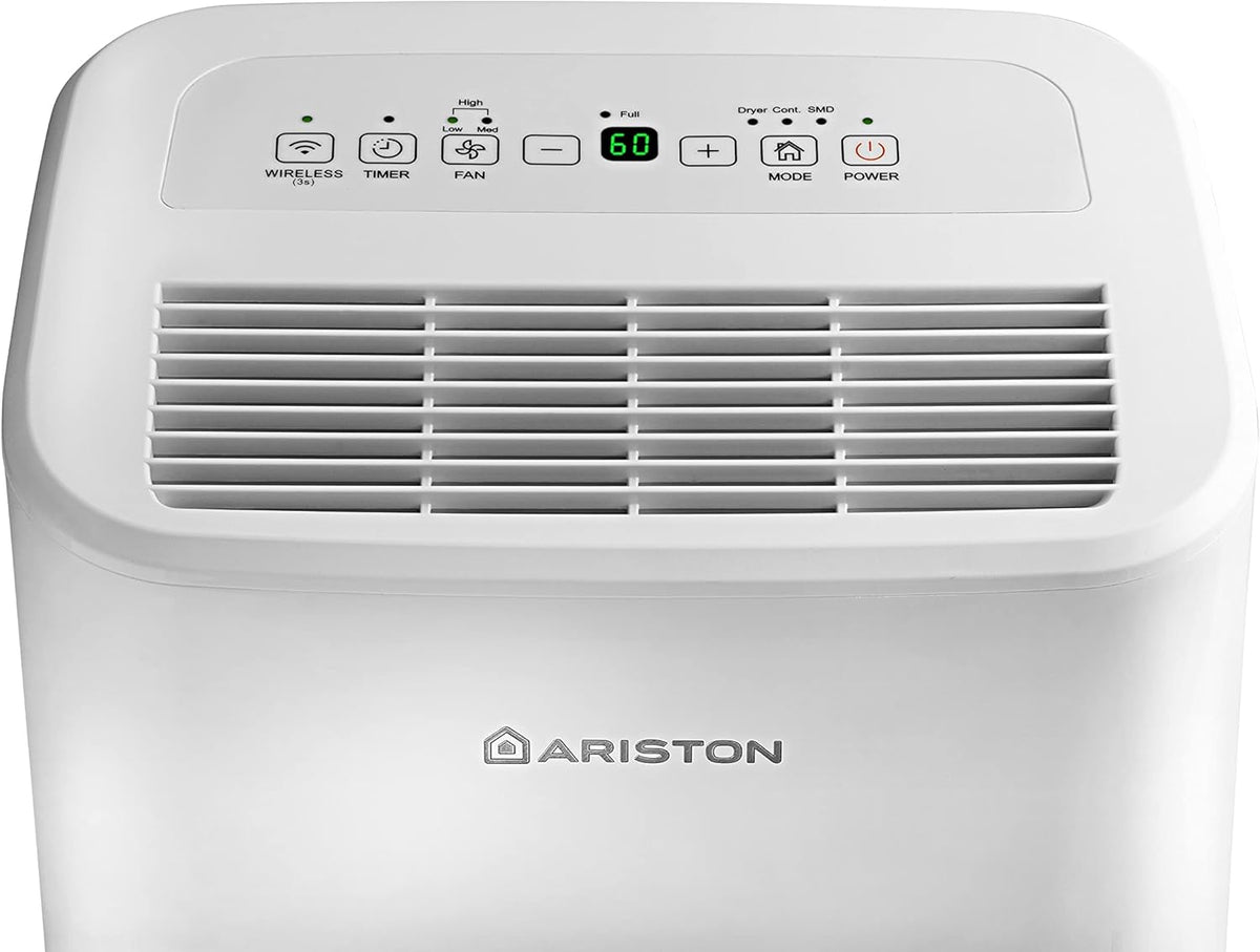 Ariston Deos 16S NET WiFi Déshumidificateur Portable Haut de gamme 16L, Contrôle Électronique du niveau d’Humidité, Fonction Buanderie, Silencieux, pour des pièces allant jusqu'à 44 m²