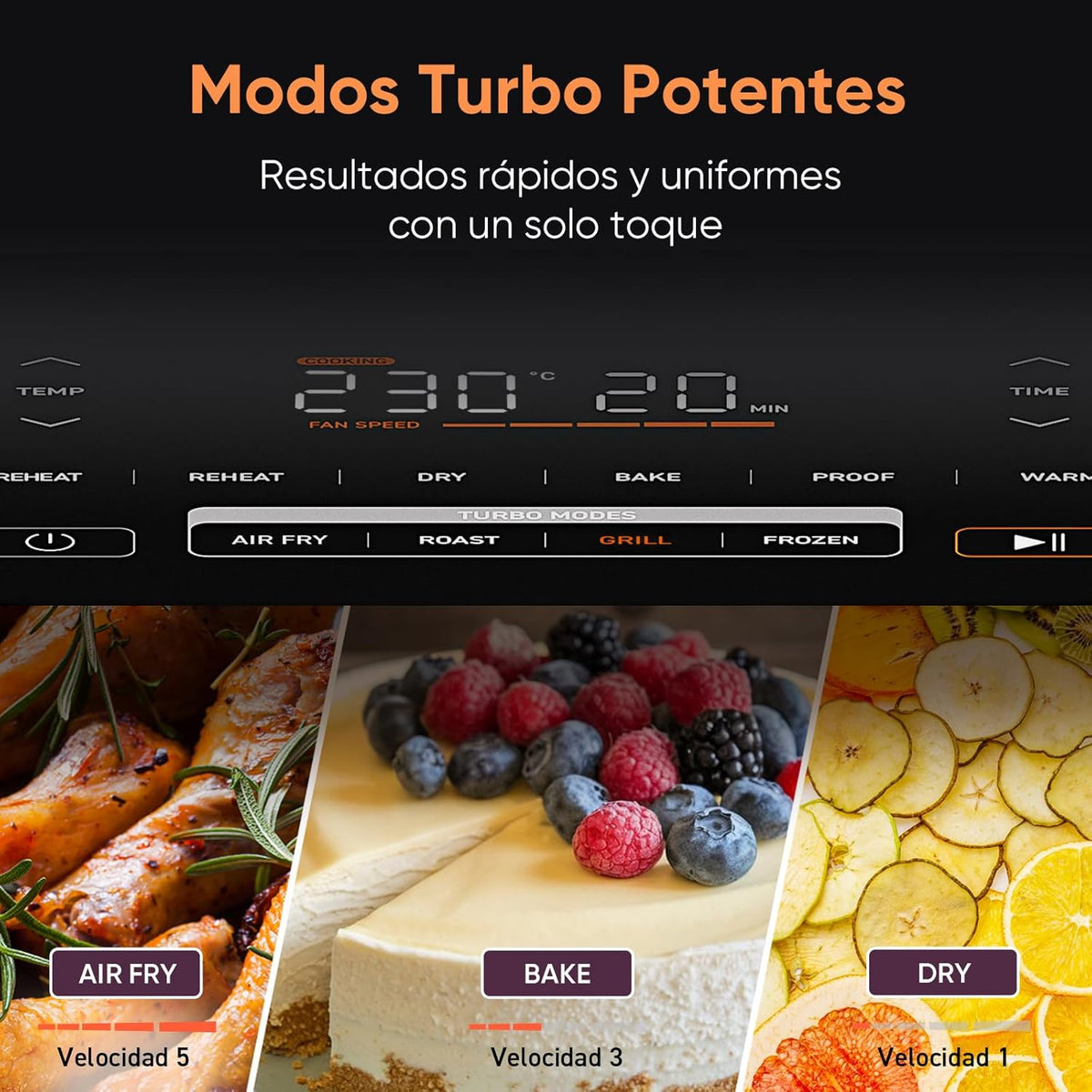Friteuse à air Cosori Turbo Blaze 6 L, intérieur en métal véritable, moteur CC exclusif, 46 % plus rapide, température de 30 °C à 230 °C, idéale pour griller les viandes, programmes de cuisson complets, silencieux 27 dB
