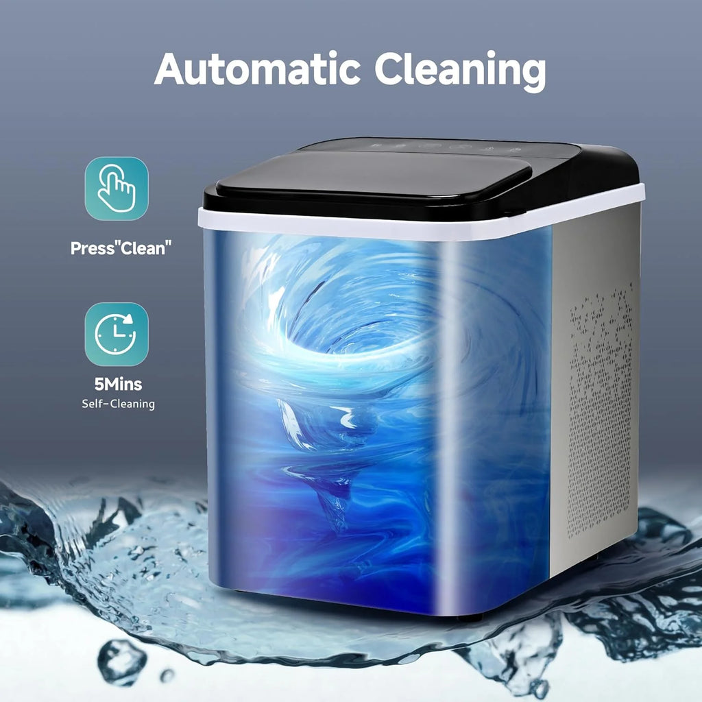 Machine à glaçons de comptoir EUHOMY – Prête en 8 minutes. 16 kg/24 h. Autonettoyante. Machine à glaçons portable avec pelle et seau. Glaçons comestibles produits par ultrasons pour la maison, les fêtes, le camping ou les caravanes.
