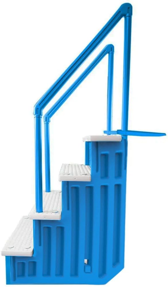 Échelle antidérapante pour piscines hors sol | Grise | Pour piscines hors sol avec une hauteur de terrasse de 122 à 137 cm | Échelle de sécurité supportant jusqu'à 136 kg