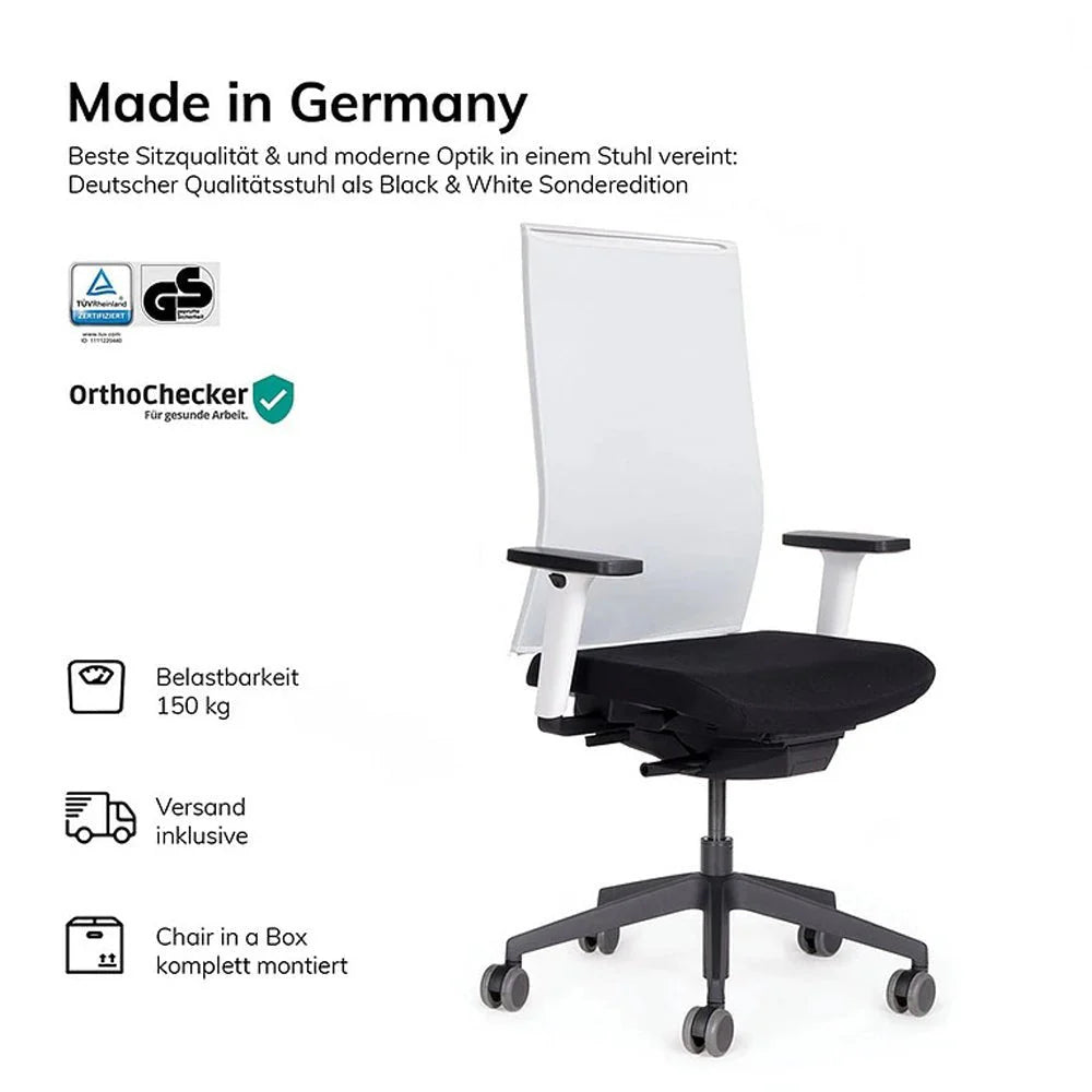 Fauteuil de bureau ergonomique Agilis Matrix MT12 à dossier en maille et inclinaison lente, édition spéciale, noir pur (édition 2025).