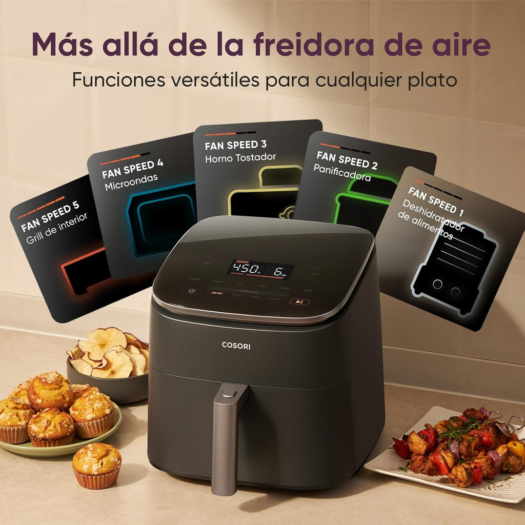 Friteuse à air Cosori Turbo Blaze 6 L, intérieur en métal véritable, moteur CC exclusif, 46 % plus rapide, température de 30 °C à 230 °C, idéale pour griller les viandes, programmes de cuisson complets, silencieux 27 dB
