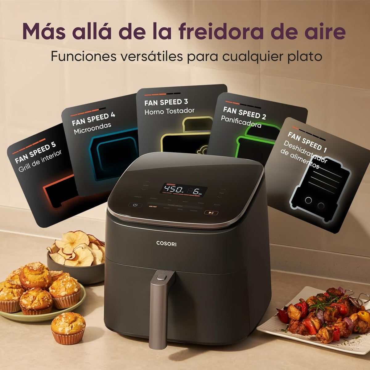 Friteuse à air Cosori Turbo Blaze 6 L, intérieur en métal véritable, moteur CC exclusif, 46 % plus rapide, température de 30 °C à 230 °C, idéale pour griller les viandes, programmes de cuisson complets, silencieux 27 dB