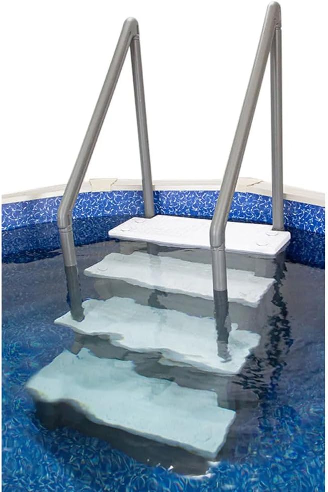 Échelle antidérapante pour piscines hors sol | Grise | Pour piscines hors sol avec une hauteur de terrasse de 122 à 137 cm | Échelle de sécurité supportant jusqu'à 136 kg