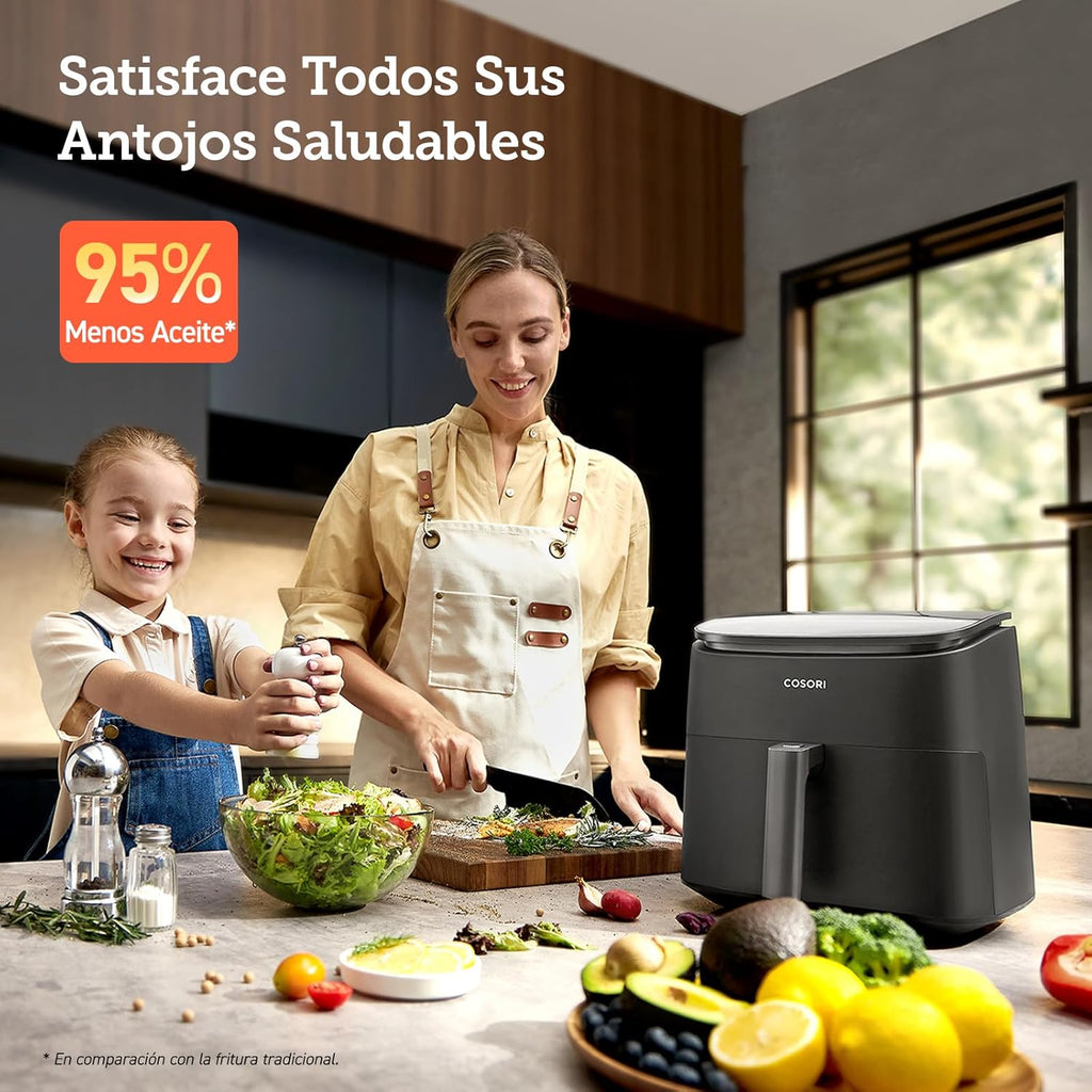 Friteuse à air Cosori Turbo Blaze 6 L, intérieur en métal véritable, moteur CC exclusif, 46 % plus rapide, température de 30 °C à 230 °C, idéale pour griller les viandes, programmes de cuisson complets, silencieux 27 dB