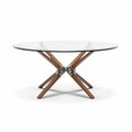 Table ronde en verre avec base en bois couleur naturelle 70 x 70 x 75cm