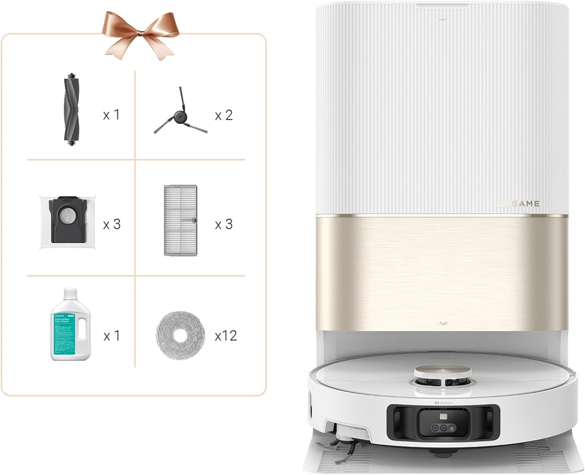 Dreame X40 Ultra Complete Robot Aspirateur avec Serpillière amovible et relevable, Brosse latérale surélevée,12 000 Pa,Serpillière et la Plaque de lavage avec de l'eau chaude à 70°C,Brosses relevables