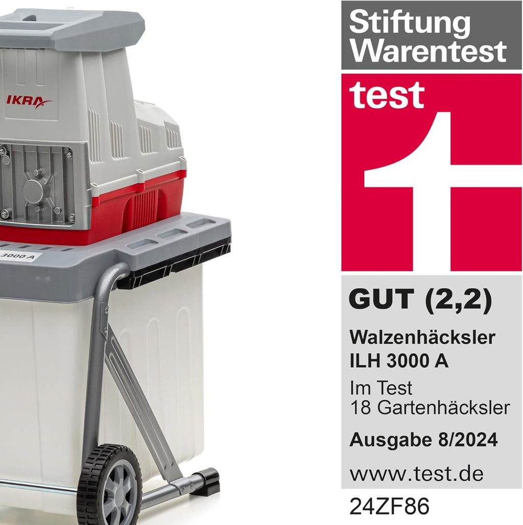 IKRA 81002880 Elektro Gartenhäcksler Walzenhäcksler ILH 3000 A, leise robust wartungsarm, Starke 3.000 Watt, Aststärke bis 44mm, 230 V