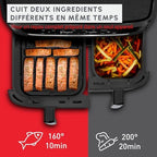 Moulinex air fryer deux compartiments, très grande capacité 11L, 10 personnes, 7 Programmes automatiques, friteuse sans huile, Ecran tactile digital, Dual inox, EZ942BF0, Gris foncé : Cuisine et Maison