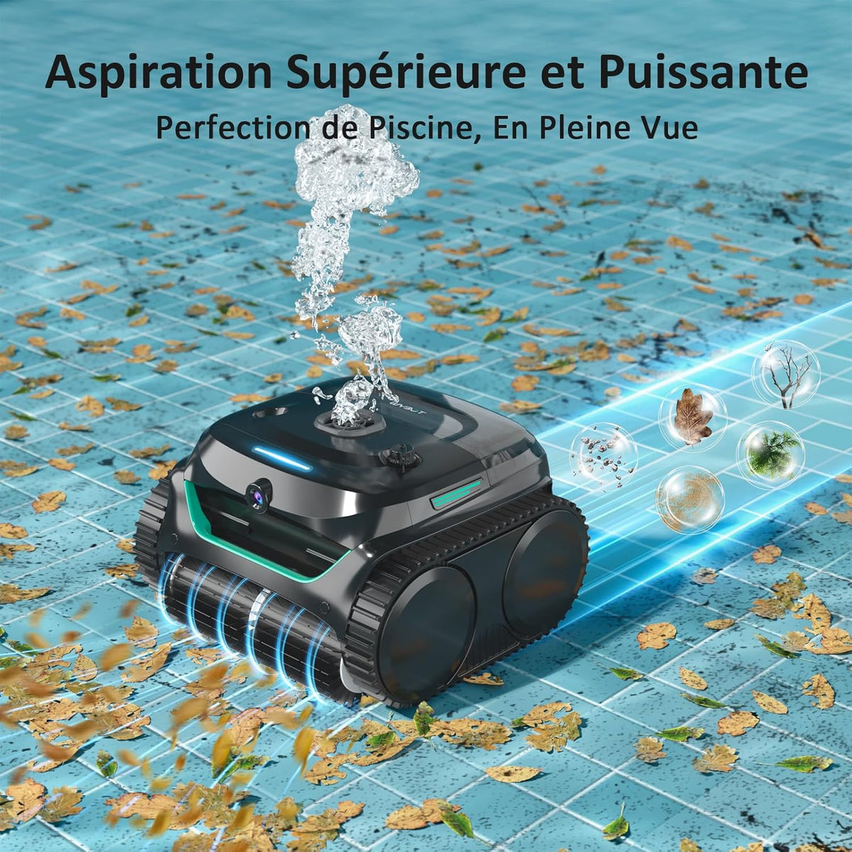 WYBOT C2 Vision AI caméra Robot Piscine sans Fil avec Batterie, Robot de Piscine Sol et Mur, Filtration à Deux Couches, Aspiration puissante, pour piscines enterrées jusqu'à 180㎡