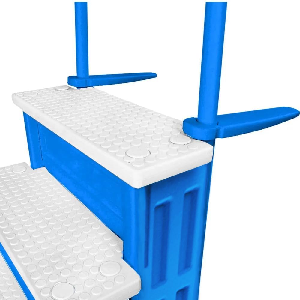 Échelle antidérapante pour piscines hors sol | Grise | Pour piscines hors sol avec une hauteur de terrasse de 122 à 137 cm | Échelle de sécurité supportant jusqu'à 136 kg