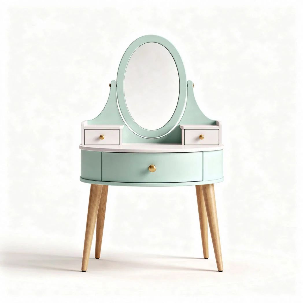 Coiffeuse en bois avec miroir ovale et tiroirs de rangement verte 80 x 40 x 75cm