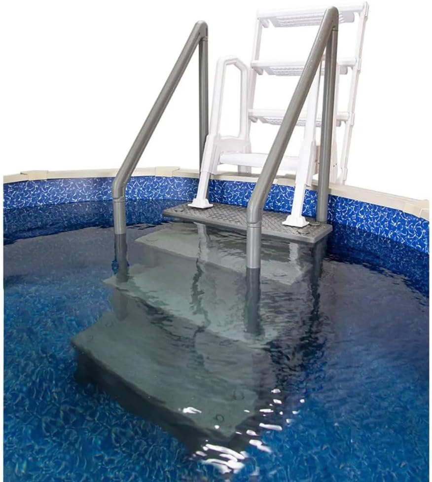 Échelle antidérapante pour piscines hors sol | Grise | Pour piscines hors sol avec une hauteur de terrasse de 122 à 137 cm | Échelle de sécurité supportant jusqu'à 136 kg