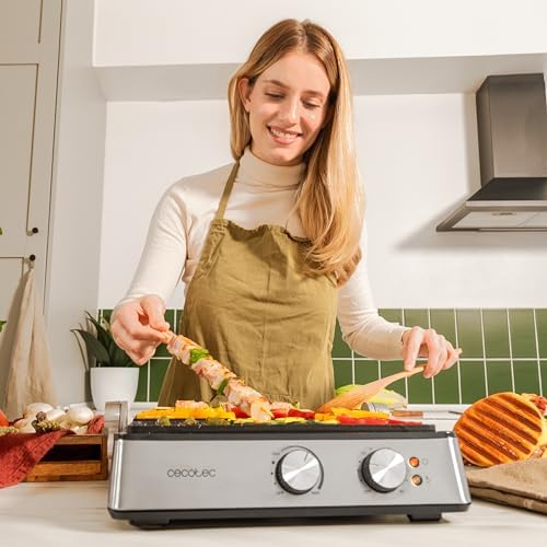 Cecotec Grill électrique Rock’nGrill Smart. Système de réglage de la puissance, du temps et de la température de 2000 W, ouverture à 180 °, plaques amovibles allant au lave vaisselle : Cuisine et Maison