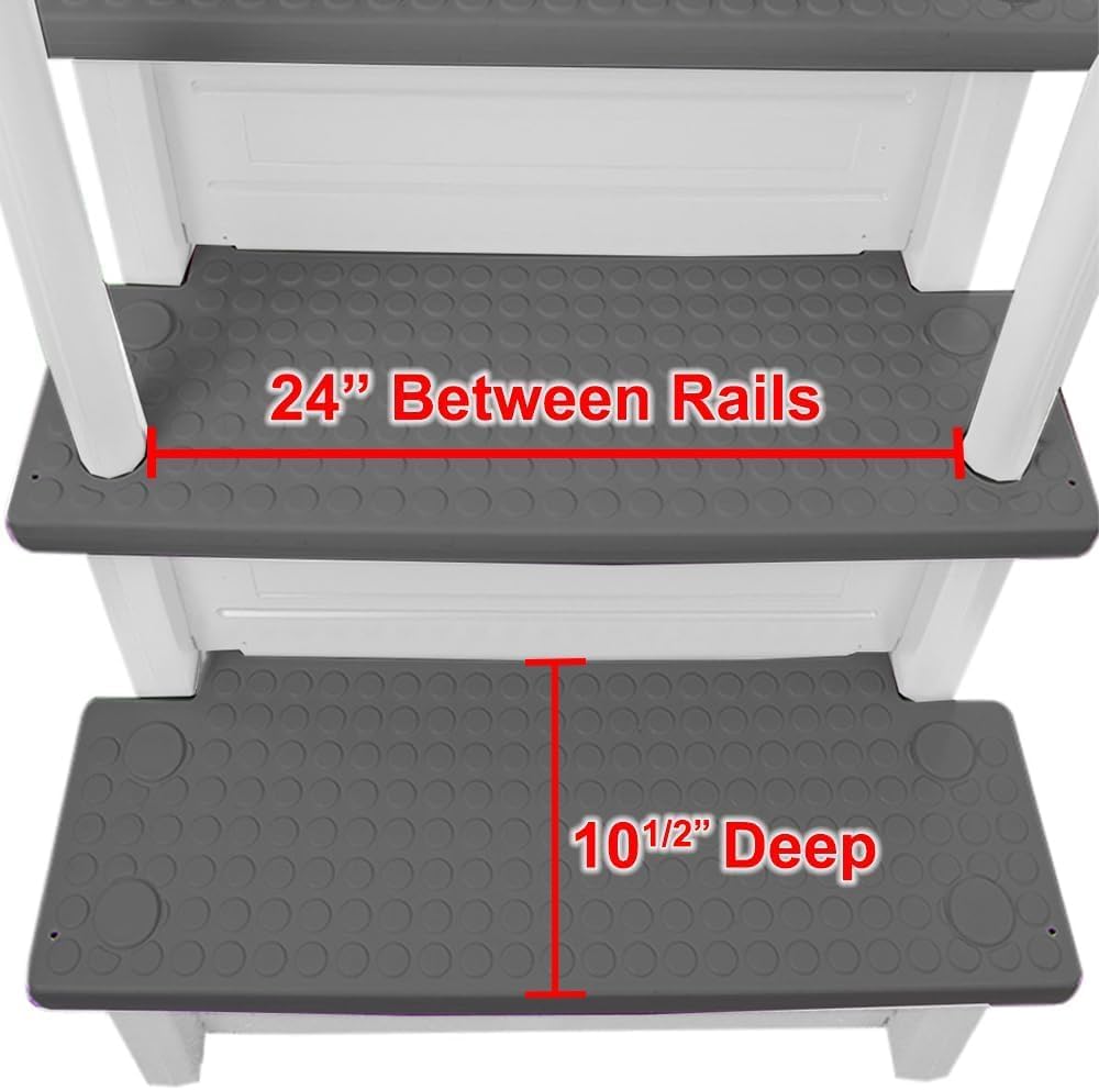 Échelle antidérapante pour piscines hors sol | Grise | Pour piscines hors sol avec une hauteur de terrasse de 122 à 137 cm | Échelle de sécurité supportant jusqu'à 136 kg