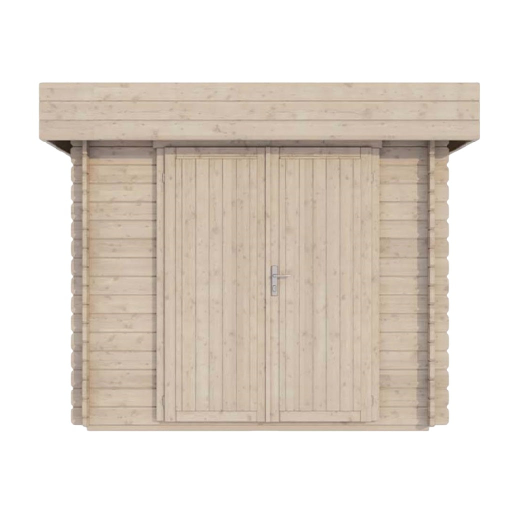 Abri de jardin en bois massif 3 × 2,5 m avec toit plat – cabane de rangement extérieure à double porte