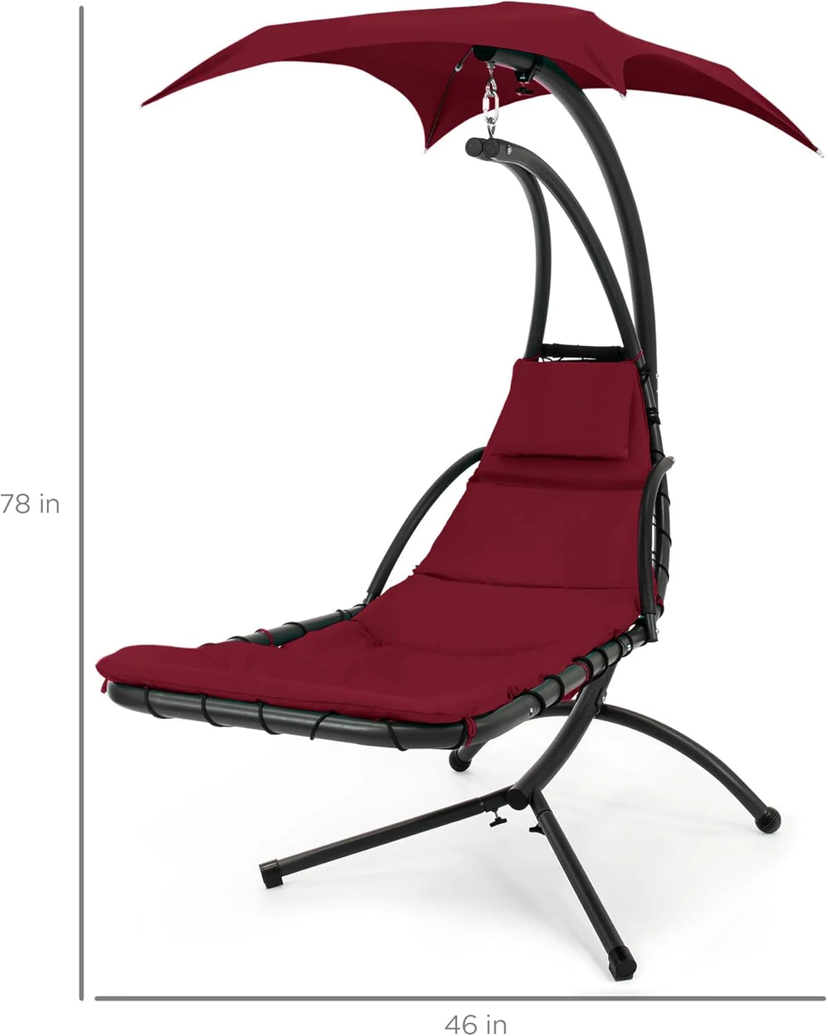 Chaise longue suspendue d'extérieur Best Choice Products – Fauteuil à bascule incurvé en acier avec coussin intégré et auvent amovible – Gris anthracite