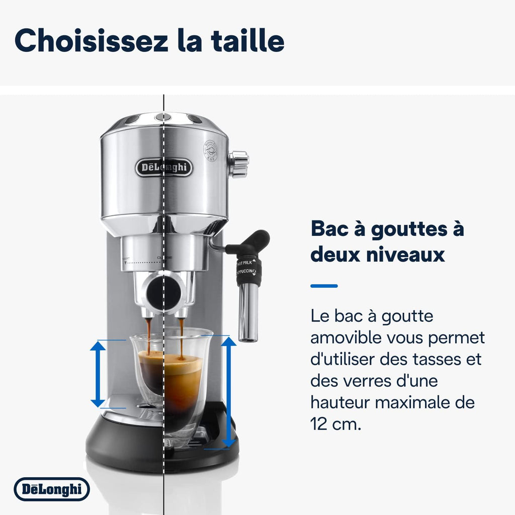 De'Longhi Dedica Style EC685.W, Machine à Café à Pompe en Acier Inoxydable Pour Café Moulu ou Dosettes, Machine à Espresso et Cappuccino, Réservoir de 1,3L, Système Anti-goutte, Blanc