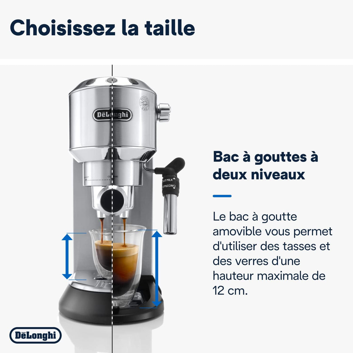 De'Longhi Dedica Style EC685.W, Machine à Café à Pompe en Acier Inoxydable Pour Café Moulu ou Dosettes, Machine à Espresso et Cappuccino, Réservoir de 1,3L, Système Anti-goutte, Blanc