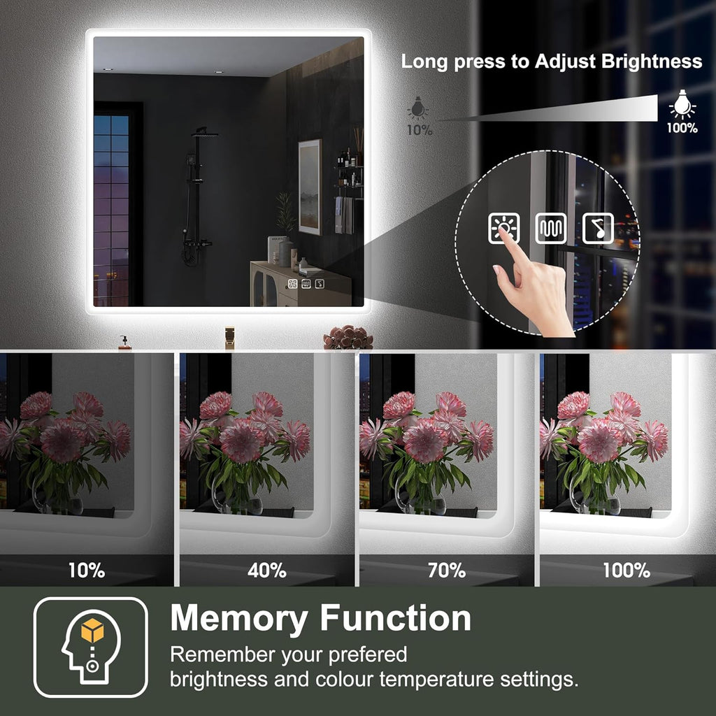 Miroir de salle de bain S'bagno avec éclairage 1200 x 700 mm, IP44, LED, Bluetooth, antibuée, 3 couleurs de lumière (3 000 K, 4 000 K, 6 500 K), intensité variable, mémoire, vertical ou horizontal. Miroirs de salle de bain avec LED.