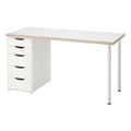 Bureau moderne blanc avec 5 tiroirs et plateau à motif quadrillé