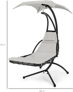 Chaise longue suspendue d'extérieur Best Choice Products – Fauteuil à bascule incurvé en acier avec coussin intégré et auvent amovible – Gris anthracite