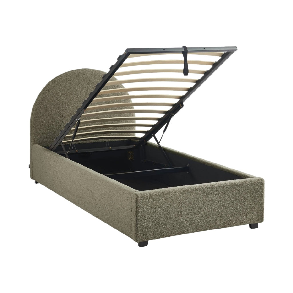 Lit coffre relevable en tissu bouclette kaki — Design moderne