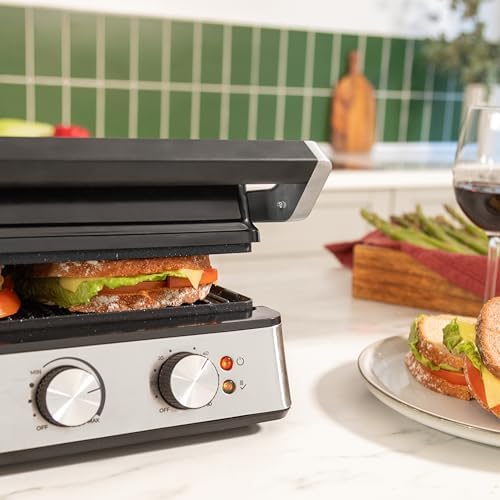 Cecotec Grill électrique Rock’nGrill Smart. Système de réglage de la puissance, du temps et de la température de 2000 W, ouverture à 180 °, plaques amovibles allant au lave vaisselle : Cuisine et Maison