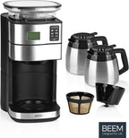 BEEM FRESH-AROMA-PERFECT II Filterkaffeemaschine mit Mahlwerk - Thermo | Edelstahl | Thermokanne | 24h-Timer | 1000 W | 180 g Bohnenbehälter