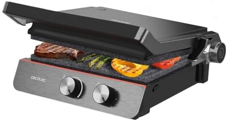 Cecotec Grill électrique Rock’nGrill Smart. Système de réglage de la puissance, du temps et de la température de 2000 W, ouverture à 180 °, plaques amovibles allant au lave vaisselle : Cuisine et Maison