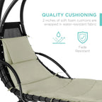 Chaise longue suspendue d'extérieur Best Choice Products – Fauteuil à bascule incurvé en acier avec coussin intégré et auvent amovible – Gris anthracite
