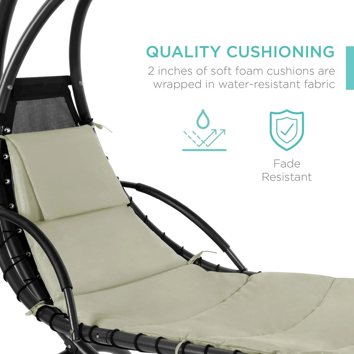 Chaise longue suspendue d'extérieur Best Choice Products – Fauteuil à bascule incurvé en acier avec coussin intégré et auvent amovible – Gris anthracite