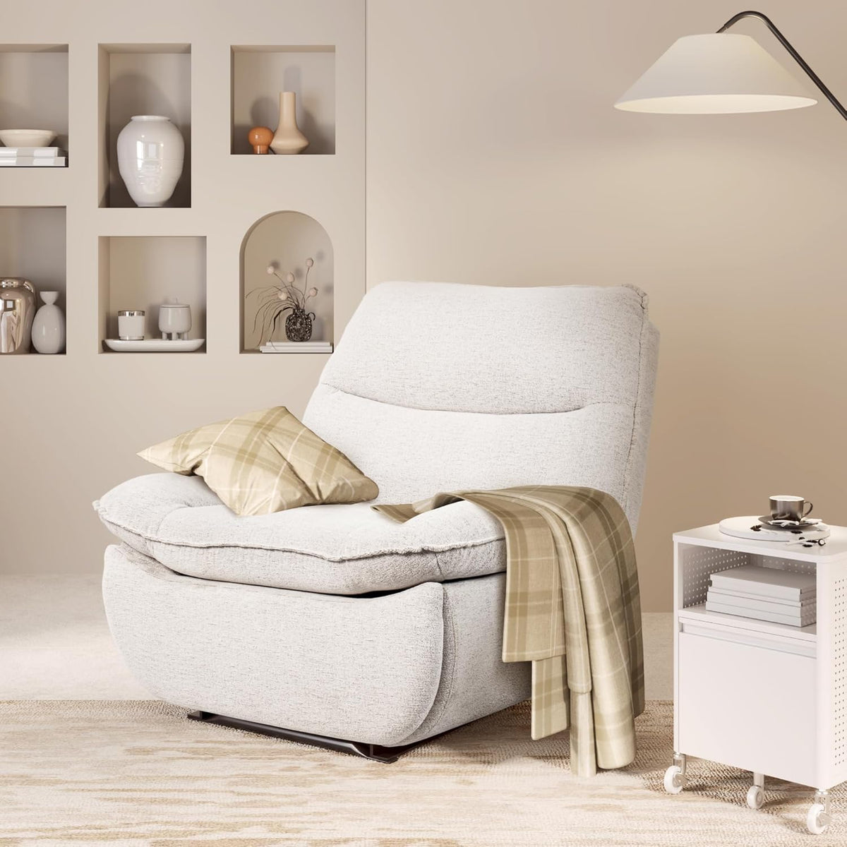 Fauteuil inclinable FLEXISPOT XC6, canapé pivotant à bascule, fauteuil TV avec dossier réglable, fauteuil inclinable pour chambre, salon et home cinéma (beige)