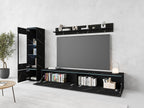 Ensemble de salon Piaski Vera I, éclairage LED en option, couleurs variées (béton/blanc brillant, sans éclairage LED)