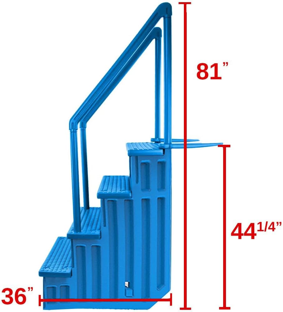 Échelle antidérapante pour piscines hors sol | Grise | Pour piscines hors sol avec une hauteur de terrasse de 122 à 137 cm | Échelle de sécurité supportant jusqu'à 136 kg