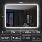 Miroir de salle de bain S'bagno avec éclairage 1200 x 700 mm, IP44, LED, Bluetooth, antibuée, 3 couleurs de lumière (3 000 K, 4 000 K, 6 500 K), intensité variable, mémoire, vertical ou horizontal. Miroirs de salle de bain avec LED.