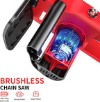 Brushless Trononneuse avec batterie 3000mAh * 2, 12 pouces scie à chane électrique sans fil, scie à chane électrique à une main, scie à chane manuelle sans fil avec verrouillage de sécurité