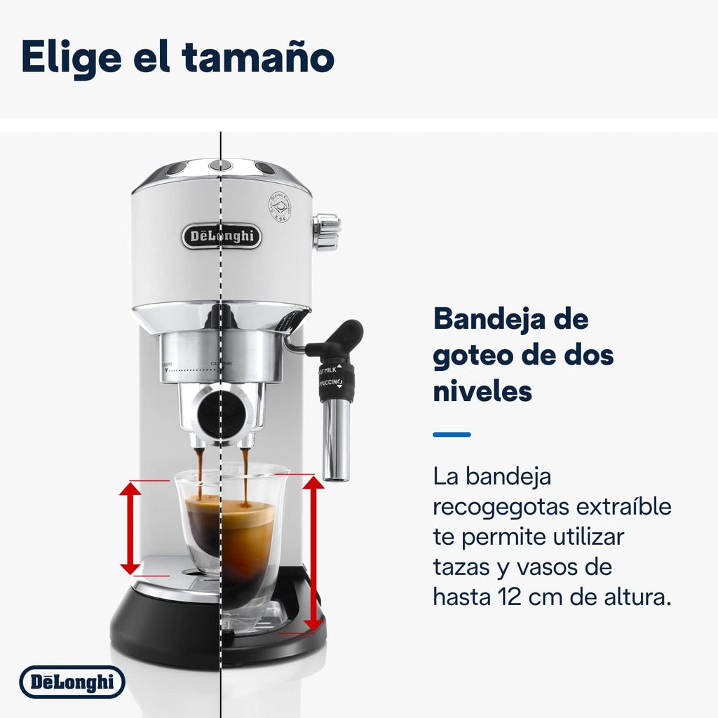 Machine à café De'Longhi Dedica - Acier inoxydable, pompe, pour café moulu ou dosettes, expresso et cappuccino, réservoir de 1,3 litre, système anti-gouttes, modèle EC685.M, couleur métal